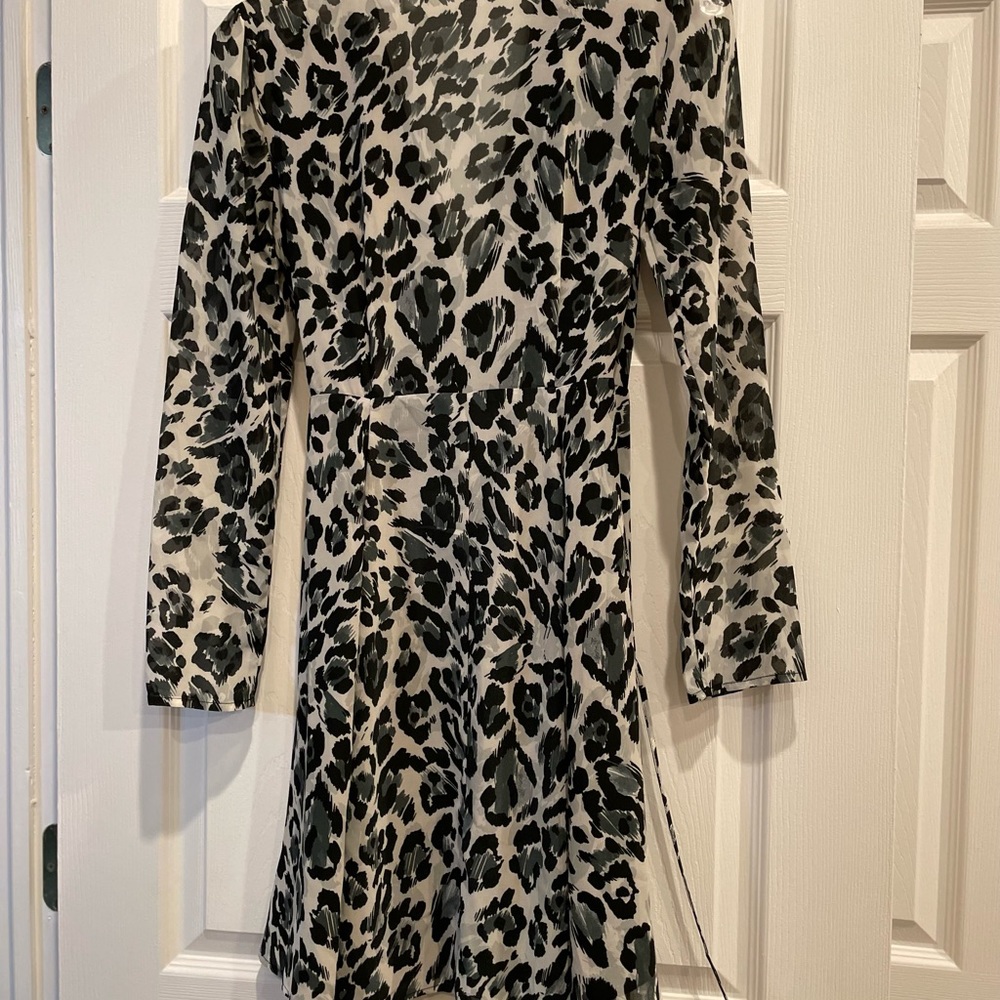 NWOT Leyden Wrap lined Dress Black Tan and Cream Print size XS